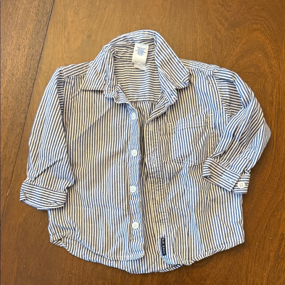 Old Navy Kids Navy and White Striped Button-Down Shirt